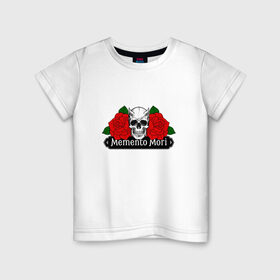 Детская футболка хлопок с принтом Memento mori / Помни о смерти в Новосибирске, 100% хлопок | круглый вырез горловины, полуприлегающий силуэт, длина до линии бедер | rock | roses | skull | розы | череп