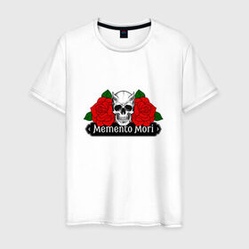 Мужская футболка хлопок с принтом Memento mori / Помни о смерти в Новосибирске, 100% хлопок | прямой крой, круглый вырез горловины, длина до линии бедер, слегка спущенное плечо. | rock | roses | skull | розы | череп