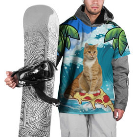 Накидка на куртку 3D с принтом Сёрфинг на Пицце в Новосибирске, 100% полиэстер |  | Тематика изображения на принте: cat | palm | pizza | surfing | wave | волна | животное | кот | пальмы | пицца | серфинг