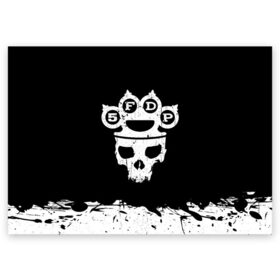 Поздравительная открытка с принтом Five Finger Death Punch в Новосибирске, 100% бумага | плотность бумаги 280 г/м2, матовая, на обратной стороне линовка и место для марки
 | Тематика изображения на принте: 5fdp | alternative | ffdp | groove | metal | metall | rock | альтернатива | грув | группа | метал | рок | череп