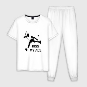 Мужская пижама хлопок с принтом Kiss My Ace в Новосибирске, 100% хлопок | брюки и футболка прямого кроя, без карманов, на брюках мягкая резинка на поясе и по низу штанин
 | Тематика изображения на принте: теннис