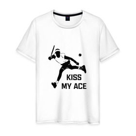 Мужская футболка хлопок с принтом Kiss My Ace в Новосибирске, 100% хлопок | прямой крой, круглый вырез горловины, длина до линии бедер, слегка спущенное плечо. | Тематика изображения на принте: теннис