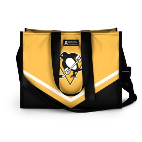 Сумка-шоппер 3D с принтом Pittsburgh Penguins (Форма 1) в Новосибирске, 100% полиэстер | застегивается на металлическую кнопку; внутренний карман застегивается на молнию. Стенки укреплены специальным мягким материалом, чтобы защитить содержимое от несильных ударов
 | Тематика изображения на принте: питтсбург пингвинз