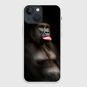 Чехол для iPhone 13 mini с принтом Горилла в Новосибирске,  |  | горилла | животные | обезьяна | прикол | природа | смешно | юмор | язык