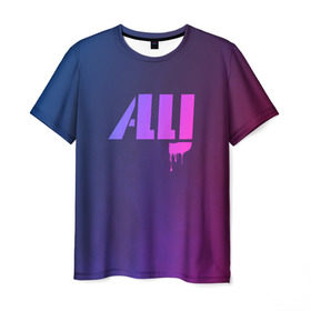 Мужская футболка 3D с принтом ALLJ в Новосибирске, 100% полиэфир | прямой крой, круглый вырез горловины, длина до линии бедер | allj | music | pop | purple | rap | градиент | клубная музыка. | космос | минимал | музыка | поп | розовое вино | рэп | сузуки | фиолетовый | элджей