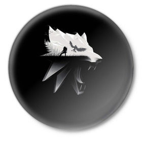 Значок с принтом Волк в Новосибирске,  металл | круглая форма, металлическая застежка в виде булавки | gerald | wild hunt | witcher | wolf | ведьмак | волк | дикая охота