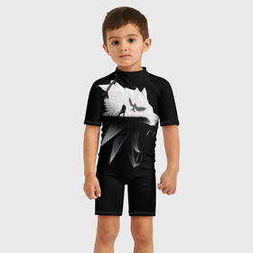 Детский купальный костюм 3D с принтом Волк в Новосибирске, Полиэстер 85%, Спандекс 15% | застежка на молнии на спине | gerald | wild hunt | witcher | wolf | ведьмак | волк | дикая охота