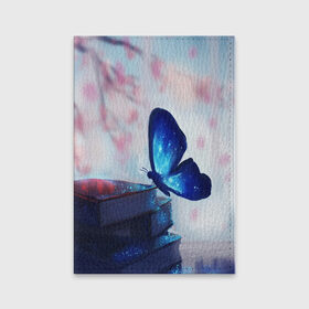 Обложка для паспорта матовая кожа с принтом Волшебная бабочка в Новосибирске, натуральная матовая кожа | размер 19,3 х 13,7 см; прозрачные пластиковые крепления | Тематика изображения на принте: бабочка | волшебная бабочка | голубая бабочка | книги | насекомая | насекомое | пыльца | синея бабочка