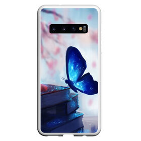 Чехол для Samsung Galaxy S10 с принтом ВОЛШЕБНАЯ БАБОЧКА в Новосибирске, Силикон | Область печати: задняя сторона чехла, без боковых панелей | Тематика изображения на принте: бабочка | волшебная бабочка | голубая бабочка | книги | насекомая | насекомое | пыльца | синея бабочка