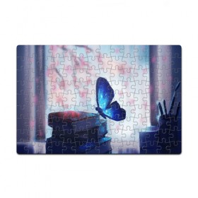 Пазл магнитный 126 элементов с принтом Волшебная бабочка в Новосибирске, полимерный материал с магнитным слоем | 126 деталей, размер изделия —  180*270 мм | Тематика изображения на принте: бабочка | волшебная бабочка | голубая бабочка | книги | насекомая | насекомое | пыльца | синея бабочка