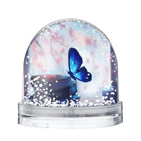 Водяной шар с принтом Волшебная бабочка в Новосибирске, Пластик | Изображение внутри шара печатается на глянцевой фотобумаге с двух сторон | Тематика изображения на принте: бабочка | волшебная бабочка | голубая бабочка | книги | насекомая | насекомое | пыльца | синея бабочка