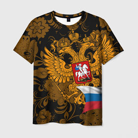 Мужская футболка 3D с принтом Россия в Новосибирске, 100% полиэфир | прямой крой, круглый вырез горловины, длина до линии бедер | ru | rus | герб | двуглавый орел | российская | россия | рф | федерация | флаг
