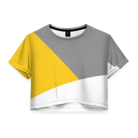 Женская футболка 3D укороченная с принтом Серый, желтый, белый-идеальное сочетание! в Новосибирске, 100% полиэстер | круглая горловина, длина футболки до линии талии, рукава с отворотами | 