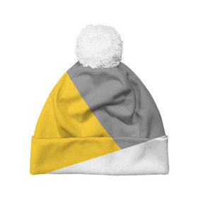 Шапка 3D c помпоном с принтом Серый, желтый, белый-идеальное сочетание! в Новосибирске, 100% полиэстер | универсальный размер, печать по всей поверхности изделия | Тематика изображения на принте: 