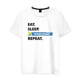 Мужская футболка хлопок с принтом Eat Sleep в Новосибирске, 100% хлопок | прямой крой, круглый вырез горловины, длина до линии бедер, слегка спущенное плечо. | Тематика изображения на принте: battle royale | fortnite | lama | батл рояль | лама | фортнайт