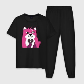 Мужская пижама хлопок с принтом Fortnite Bear в Новосибирске, 100% хлопок | брюки и футболка прямого кроя, без карманов, на брюках мягкая резинка на поясе и по низу штанин
 | battle royale | fortnite | lama | батл рояль | лама | медведь | фортнайт