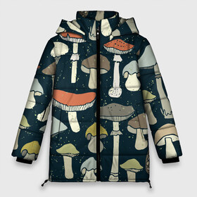 Женская зимняя куртка 3D с принтом Загадочный лес в Новосибирске, верх — 100% полиэстер; подкладка — 100% полиэстер; утеплитель — 100% полиэстер | длина ниже бедра, силуэт Оверсайз. Есть воротник-стойка, отстегивающийся капюшон и ветрозащитная планка. 

Боковые карманы с листочкой на кнопках и внутренний карман на молнии | грибы | паттерн