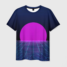 Мужская футболка 3D с принтом Солнце в Новосибирске, 100% полиэфир | прямой крой, круглый вырез горловины, длина до линии бедер | 3d | cgi | digital art | music | retro | vaporwave | абстракция | вейпорвейв | геометрия | музыка | ретро