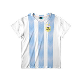 Детская футболка 3D с принтом Сборная Аргентины в Новосибирске, 100% гипоаллергенный полиэфир | прямой крой, круглый вырез горловины, длина до линии бедер, чуть спущенное плечо, ткань немного тянется | Тематика изображения на принте: аргентина | месси | сборная аргентины