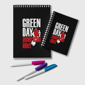 Блокнот с принтом Green Day American Idiot в Новосибирске, 100% бумага | 48 листов, плотность листов — 60 г/м2, плотность картонной обложки — 250 г/м2. Листы скреплены удобной пружинной спиралью. Цвет линий — светло-серый
 | green day | punk rock | билли джо армстронг | панк рок