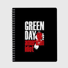 Тетрадь с принтом Green Day American Idiot в Новосибирске, 100% бумага | 48 листов, плотность листов — 60 г/м2, плотность картонной обложки — 250 г/м2. Листы скреплены сбоку удобной пружинной спиралью. Уголки страниц и обложки скругленные. Цвет линий — светло-серый
 | green day | punk rock | билли джо армстронг | панк рок