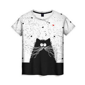 Женская футболка 3D с принтом Котик в Новосибирске, 100% полиэфир ( синтетическое хлопкоподобное полотно) | прямой крой, круглый вырез горловины, длина до линии бедер | cats | kitty | кот | котик | сердечки cat | сердце
