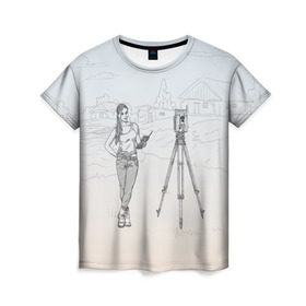 Женская футболка 3D с принтом Девушка с контроллером в Новосибирске, 100% полиэфир ( синтетическое хлопкоподобное полотно) | прямой крой, круглый вырез горловины, длина до линии бедер | surveyor | геодезист | геодезия | кадастр