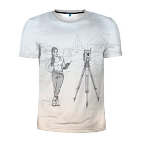 Мужская футболка 3D спортивная с принтом Девушка с контроллером в Новосибирске, 100% полиэстер с улучшенными характеристиками | приталенный силуэт, круглая горловина, широкие плечи, сужается к линии бедра | Тематика изображения на принте: surveyor | геодезист | геодезия | кадастр