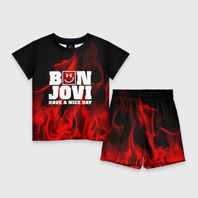 Детский костюм с шортами 3D с принтом BON JOVI в Новосибирске,  |  | bon jovi | альтернативный хип хоп | группа | инди поп | музыка | музыкальное произведение | ноты | регги | рок | синти поп