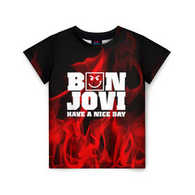 Детская футболка 3D с принтом BON JOVI в Новосибирске, 100% гипоаллергенный полиэфир | прямой крой, круглый вырез горловины, длина до линии бедер, чуть спущенное плечо, ткань немного тянется | bon jovi | альтернативный хип хоп | группа | инди поп | музыка | музыкальное произведение | ноты | регги | рок | синти поп
