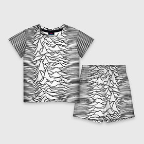 Детский костюм с шортами 3D с принтом White в Новосибирске,  |  | ian curtis | joy division | rock | unknown pleasures | иэн кёртис | рок