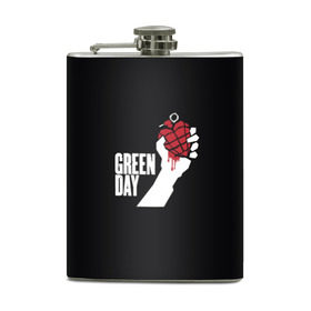 Фляга с принтом Green Day в Новосибирске, металлический корпус | емкость 0,22 л, размер 125 х 94 мм. Виниловая наклейка запечатывается полностью | Тематика изображения на принте: american idiot