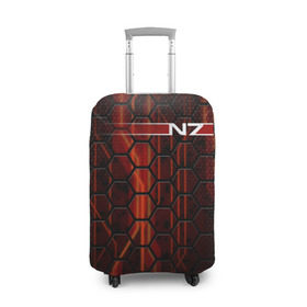 Чехол для чемодана 3D с принтом N7 в Новосибирске, 86% полиэфир, 14% спандекс | двустороннее нанесение принта, прорези для ручек и колес | abstract | game | geometry | logo | n7 | texture | абстракция | броня | геометрия | игра | костюм | лого | логотип | масс эффект | н7 | соты | стальная броня | шепард