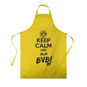 Фартук 3D с принтом Keep calm and Heja BVB в Новосибирске, 100% полиэстер | общий размер — 65 х 85 см, ширина нагрудника — 26 см, горловина — 53 см, длина завязок — 54 см, общий обхват в поясе — 173 см. Принт на завязках и на горловине наносится с двух сторон, на основной части фартука — только с внешней стороны | Тематика изображения на принте: 09 | bvb | calm | heja | keep | боруссия | германия | дортмунд | клуб | сохраняй | спокойствие | фк | футбол | футбольный