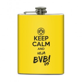 Фляга с принтом Keep calm and Heja BVB в Новосибирске, металлический корпус | емкость 0,22 л, размер 125 х 94 мм. Виниловая наклейка запечатывается полностью | 09 | bvb | calm | heja | keep | боруссия | германия | дортмунд | клуб | сохраняй | спокойствие | фк | футбол | футбольный