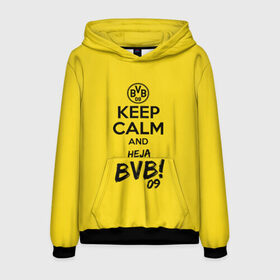 Мужская толстовка 3D с принтом Keep calm and Heja BVB в Новосибирске, 100% полиэстер | двухслойный капюшон со шнурком для регулировки, мягкие манжеты на рукавах и по низу толстовки, спереди карман-кенгуру с мягким внутренним слоем. | 09 | bvb | calm | heja | keep | боруссия | германия | дортмунд | клуб | сохраняй | спокойствие | фк | футбол | футбольный