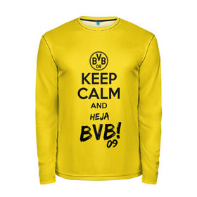 Мужской лонгслив 3D с принтом Keep calm and Heja BVB в Новосибирске, 100% полиэстер | длинные рукава, круглый вырез горловины, полуприлегающий силуэт | 09 | bvb | calm | heja | keep | боруссия | германия | дортмунд | клуб | сохраняй | спокойствие | фк | футбол | футбольный