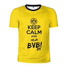 Мужская футболка 3D спортивная с принтом Keep calm and Heja BVB в Новосибирске, 100% полиэстер с улучшенными характеристиками | приталенный силуэт, круглая горловина, широкие плечи, сужается к линии бедра | Тематика изображения на принте: 09 | bvb | calm | heja | keep | боруссия | германия | дортмунд | клуб | сохраняй | спокойствие | фк | футбол | футбольный