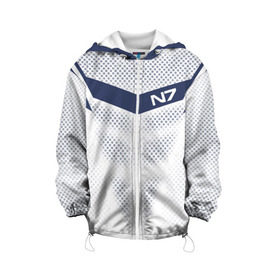 Детская куртка 3D с принтом Mass Effect N7 в Новосибирске, 100% полиэстер | застежка — молния, подол и капюшон оформлены резинкой с фиксаторами, по бокам — два кармана без застежек, один потайной карман на груди, плотность верхнего слоя — 90 г/м2; плотность флисового подклада — 260 г/м2 | Тематика изображения на принте: andromed | effect | n7 | альянс | ефект | игра | компьютерная | мас | масс | н7 | онлайн | программа | профессиональный военный код | сокрушитель n7 | фурия n7