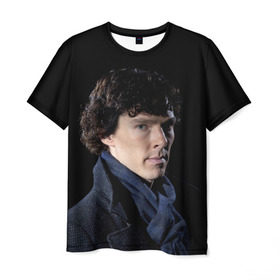 Мужская футболка 3D с принтом Sherlock в Новосибирске, 100% полиэфир | прямой крой, круглый вырез горловины, длина до линии бедер | benedict | cumberbatch | sherlock | бенедикт | камбербатч | шерлок