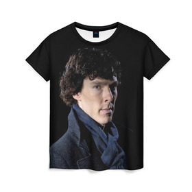 Женская футболка 3D с принтом Sherlock в Новосибирске, 100% полиэфир ( синтетическое хлопкоподобное полотно) | прямой крой, круглый вырез горловины, длина до линии бедер | benedict | cumberbatch | sherlock | бенедикт | камбербатч | шерлок