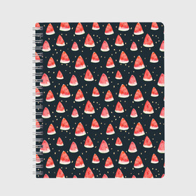 Тетрадь с принтом Tropical melon dark в Новосибирске, 100% бумага | 48 листов, плотность листов — 60 г/м2, плотность картонной обложки — 250 г/м2. Листы скреплены сбоку удобной пружинной спиралью. Уголки страниц и обложки скругленные. Цвет линий — светло-серый
 | арбуз