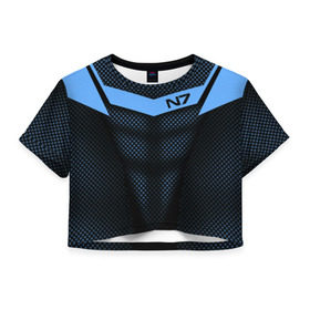 Женская футболка 3D укороченная с принтом Mass Effect N7 в Новосибирске, 100% полиэстер | круглая горловина, длина футболки до линии талии, рукава с отворотами | andromed | effect | n7 | альянс | ефект | игра | компьютерная | мас | масс | н7 | онлайн | программа | профессиональный военный код | сокрушитель n7 | фурия n7