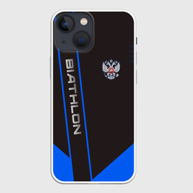 Чехол для iPhone 13 mini с принтом BIATHLON в Новосибирске,  |  | biathlon | sport | беатлон | беотлон | биатлон | биотлон | борьба | винтовка | линии | лыжи | надпись | полосы | россии | россия | рф | сборная | символ | состязание | спорт | стрельба | флаг