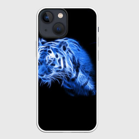 Чехол для iPhone 13 mini с принтом Синий тигр в Новосибирске,  |  | tiger | большая кошка | огонь | пламя | тигр | хищник