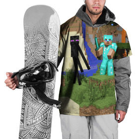 Накидка на куртку 3D с принтом Стив и эндермен. в Новосибирске, 100% полиэстер |  | minecraft | minekraft | stive | майнкрафт | меч | стив