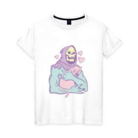 Женская футболка хлопок с принтом Skeletor в Новосибирске, 100% хлопок | прямой крой, круглый вырез горловины, длина до линии бедер, слегка спущенное плечо | 