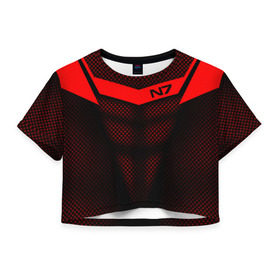 Женская футболка 3D укороченная с принтом Mass Effect N7 в Новосибирске, 100% полиэстер | круглая горловина, длина футболки до линии талии, рукава с отворотами | andromed | effect | n7 | альянс | ефект | игра | компьютерная | мас | масс | н7 | онлайн | программа | профессиональный военный код | сокрушитель n7 | фурия n7