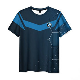 Мужская футболка 3D с принтом BMW SPORT в Новосибирске, 100% полиэфир | прямой крой, круглый вырез горловины, длина до линии бедер | auto | bmw | color | logo | sport | авто | автомобиль | автомобильные | бмв | бренд | геометрия | лого | логотип | марка | соты | спорт | узор