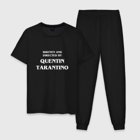 Мужская пижама хлопок с принтом By Quentin Tarantino в Новосибирске, 100% хлопок | брюки и футболка прямого кроя, без карманов, на брюках мягкая резинка на поясе и по низу штанин
 | Тематика изображения на принте: кино | прикольная надпись | режиссер | тарантино